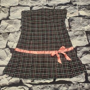 Hurley Strapless Black Plaid Dress with Pink Ribbon